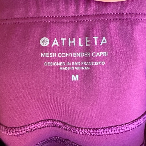 Athleta Mesh Contender Capri Athletic Leggings, Velvet Plum, Size Medium - Picture 15 of 16